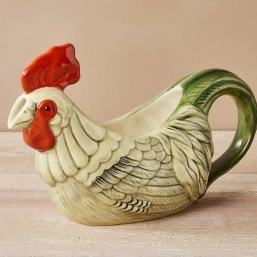 JOHN DERIAN NWT stoneware fall rooster gravy boat -20oz